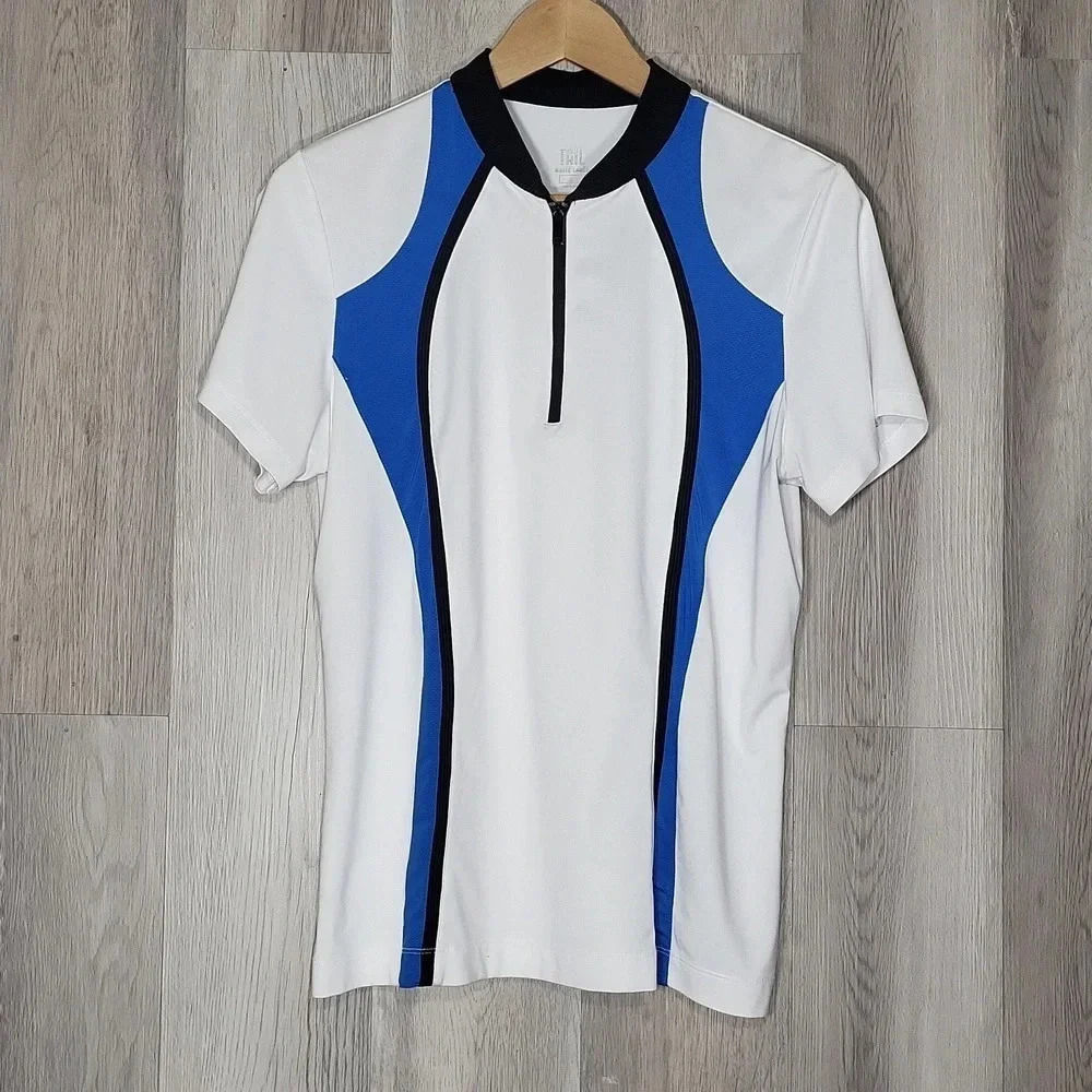 Tail White Label Quarter Zip Short Sleeve White Blue Golf Shirt Womens Size‎ L